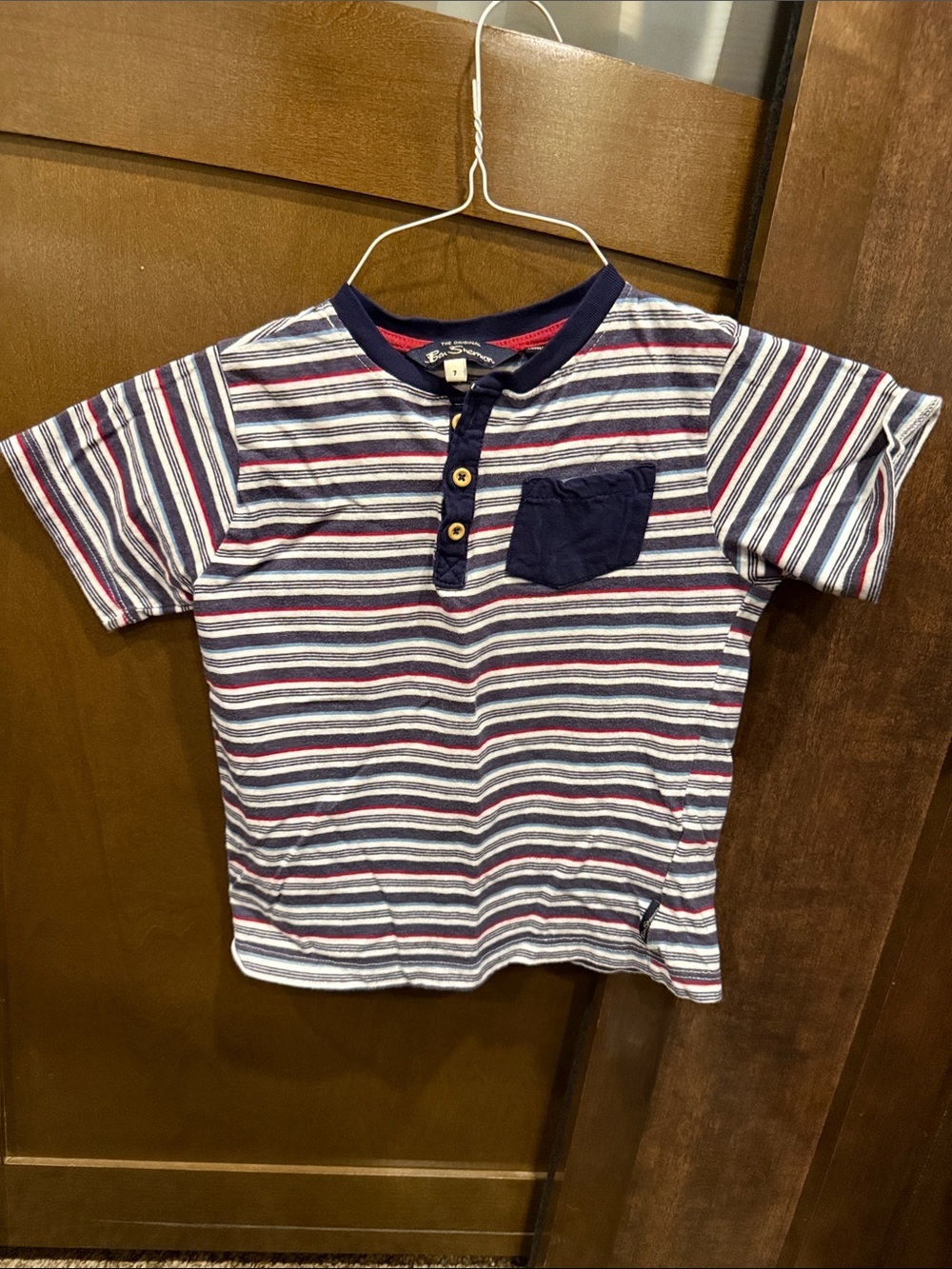 Ben Sherman Navy, White & Red Striped Henley Tee with Pocket